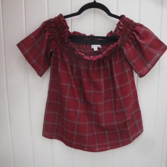 Anthropologie Socialite Top Women's Size XS Red Plaid Smocked - Picture 2 of 3
